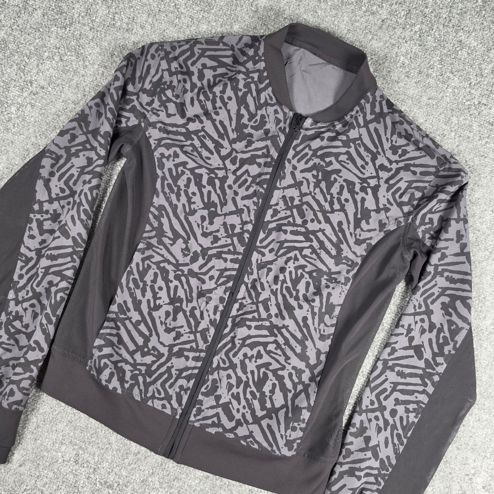 Lululemon Noir‎ Jacket II Jacket Womens 4 Grey Black Abstract Mesh Full Zip